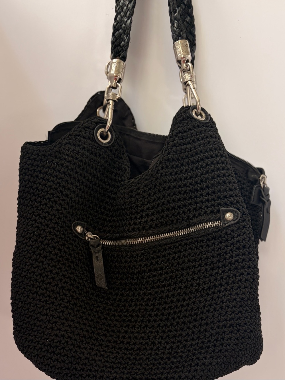 The Sak Black Woven Shoulder Bag with Silver Tone Hardware